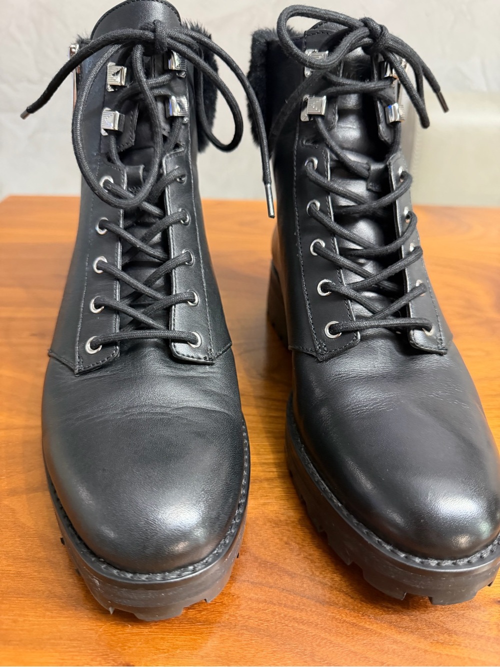 MICHAEL Michael Kors Black Leather Lace-Up Combat Boots